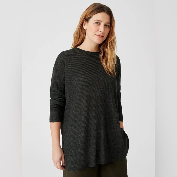 Eileen Fisher Tops - Eileen Fisher Organic Linen Delave Crew Neck Top Long Sleeve Size XS